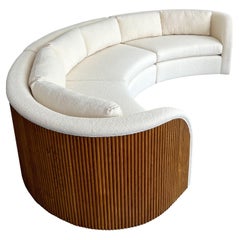 Reeded Oak Wrapped Three Piece Sectional Sofa in Cream Bouclé