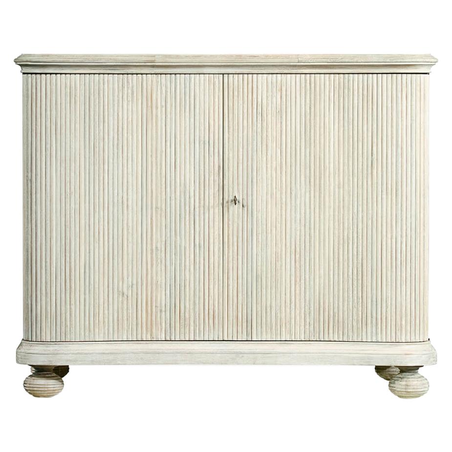 Reeded White Washed Cabinet For Sale