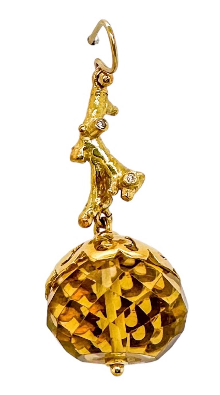 Contemporain Boucles d'oreilles pendantes en perles de citrine Reef en or jaune 18 carats avec diamants en vente