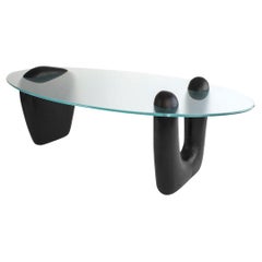Reef, Contemporary Coffee Table, Carved Ash & Satin Glass Top by Nadine Hajjar