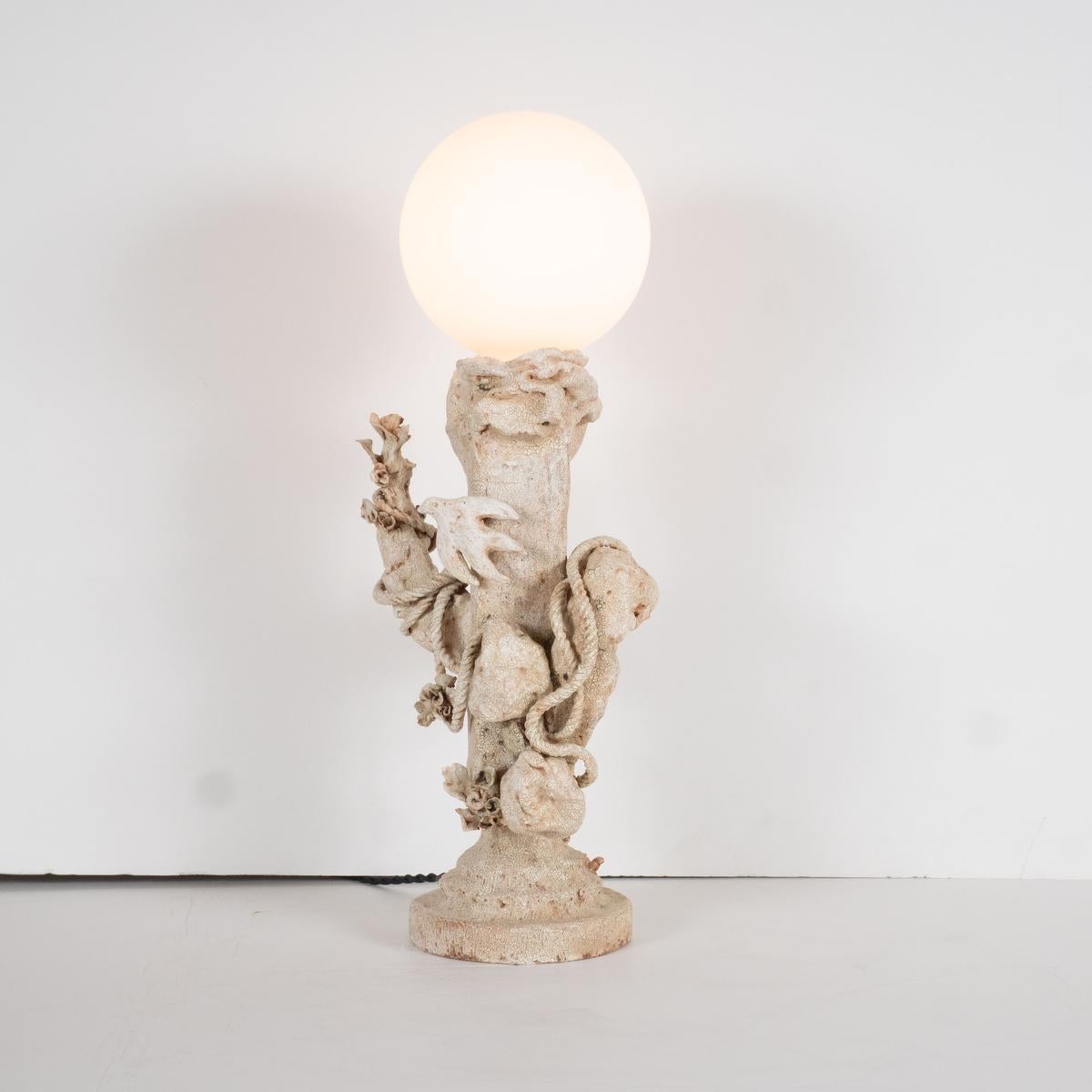 This one-of-a-kind, hand-built stoneware lamp is part of the Reef Series which references antiquated found objects, otherworldly aquatic flora, and an obsession with birds. Includes 6