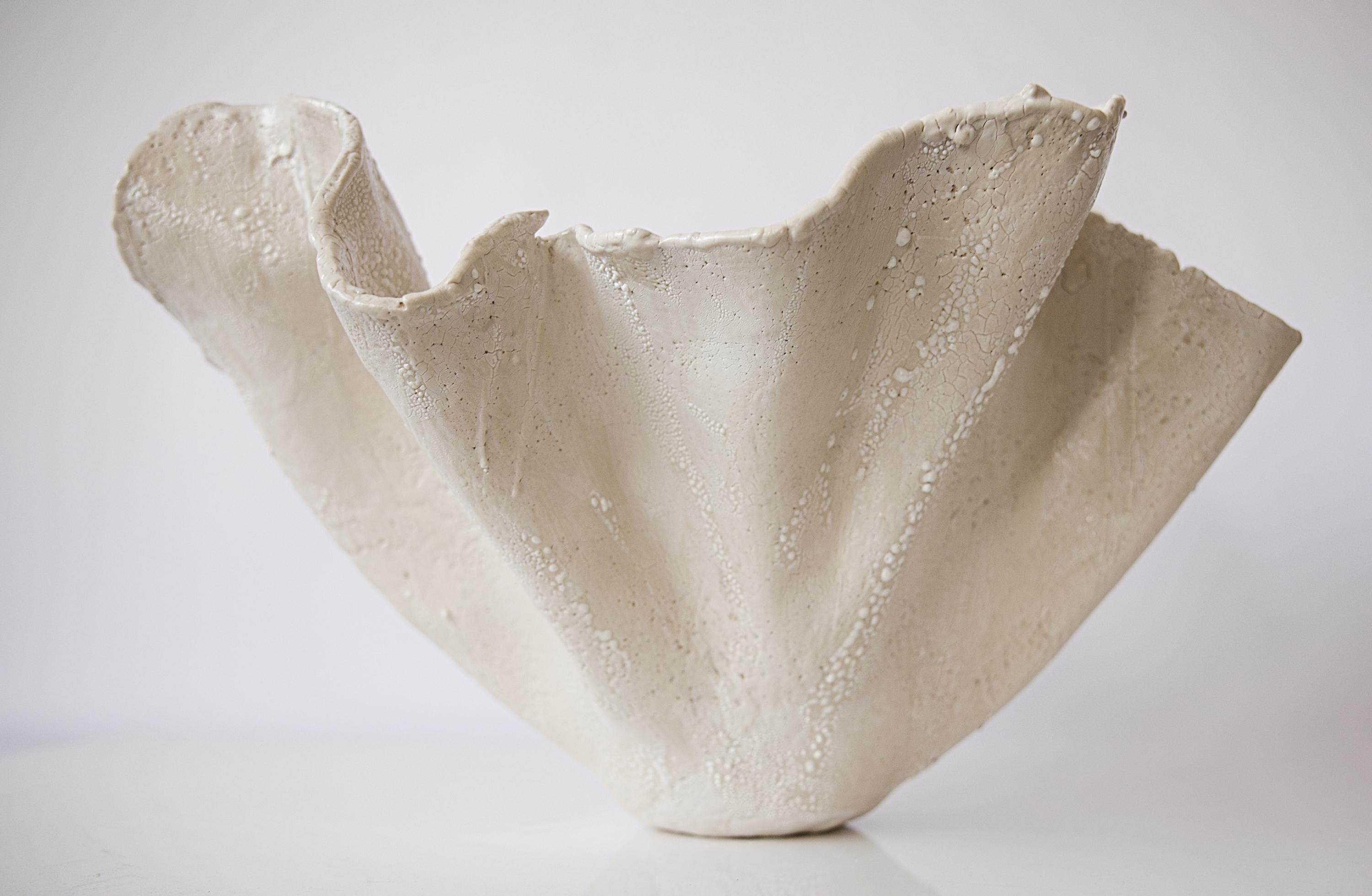 Stoneware Reef Sculpted Bowl in Cream For Sale