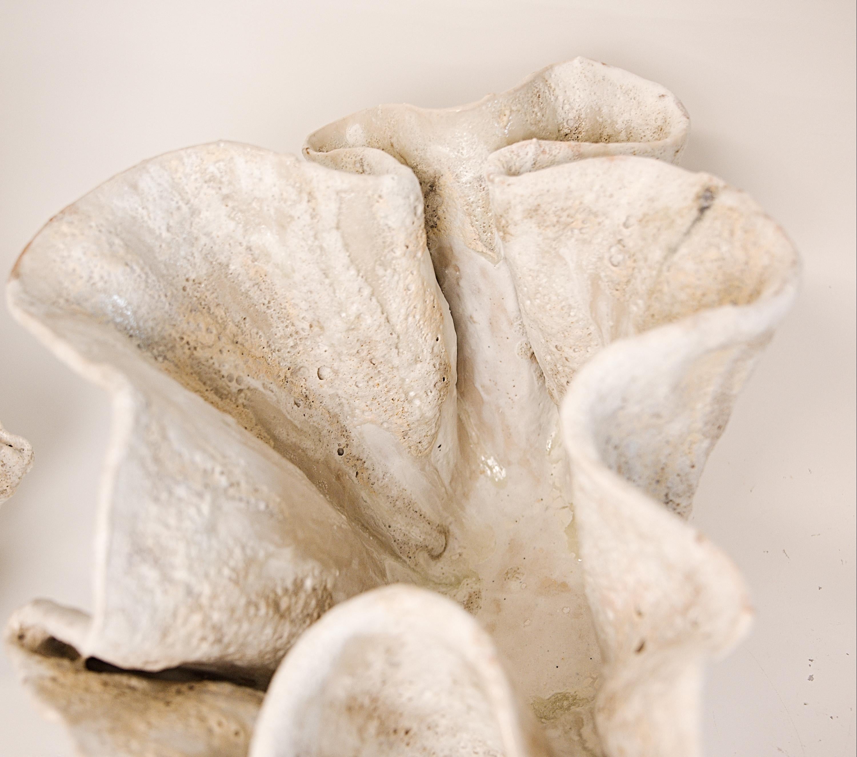 Contemporary Reef Sculpted Ceramic Bowl free style in White II For Sale