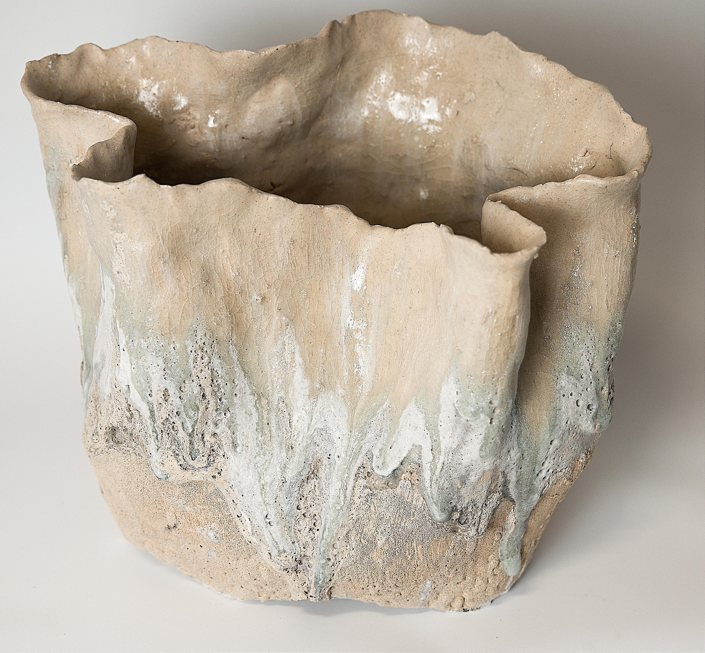 Discover the unparalleled beauty of the Large Reef Series Open Vessel-VI at The Shine Studios. This hand made ceramic vase or bowl for interior design showcases a stunning blend of textured glazes, creating a wabi sabi-inspired, one-of-a-kind