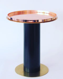 'Reel' Minimalist Brass Side Table with Copper Tray