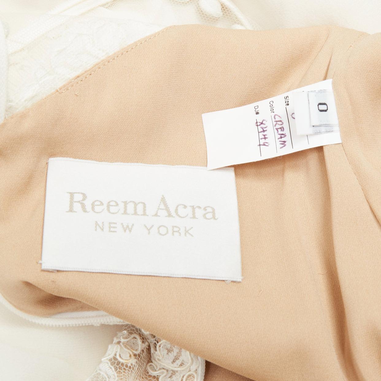 REEM ACRA 2014 Vestido de novia de encaje nude de seda crema US0 XS en venta 5