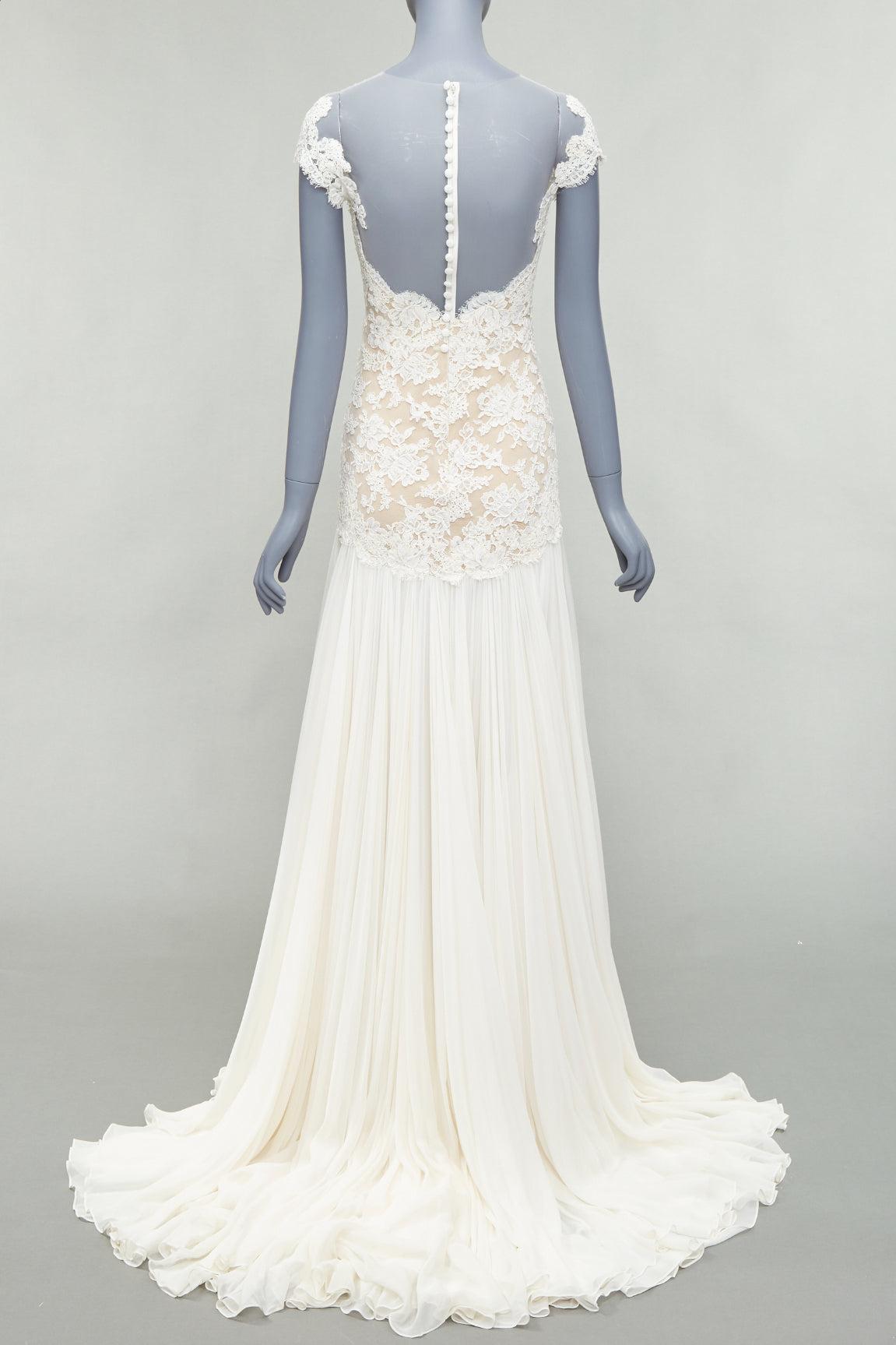De las mujeres REEM ACRA 2014 Vestido de novia de encaje nude de seda crema US0 XS en venta