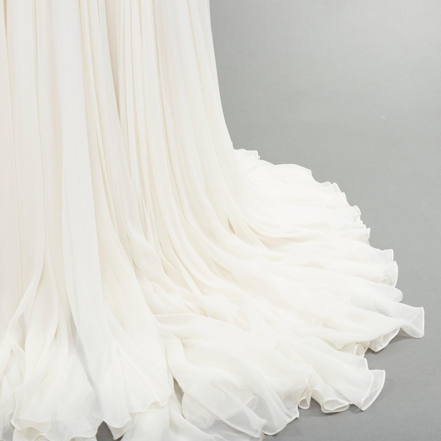 REEM ACRA 2014 Vestido de novia de encaje nude de seda crema US0 XS en venta 2