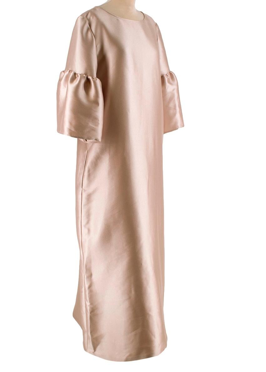 Reem Acra Beige Satin Pique Bell Sleeve Gown - Size L For Sale 3