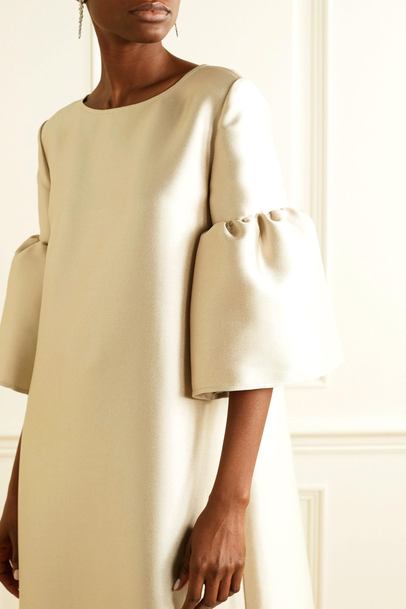 long beige dress with sleeves
