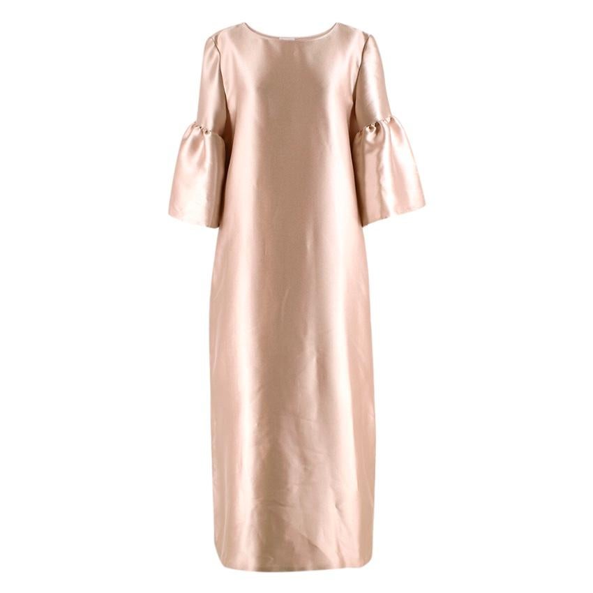 beige satin dress long sleeve