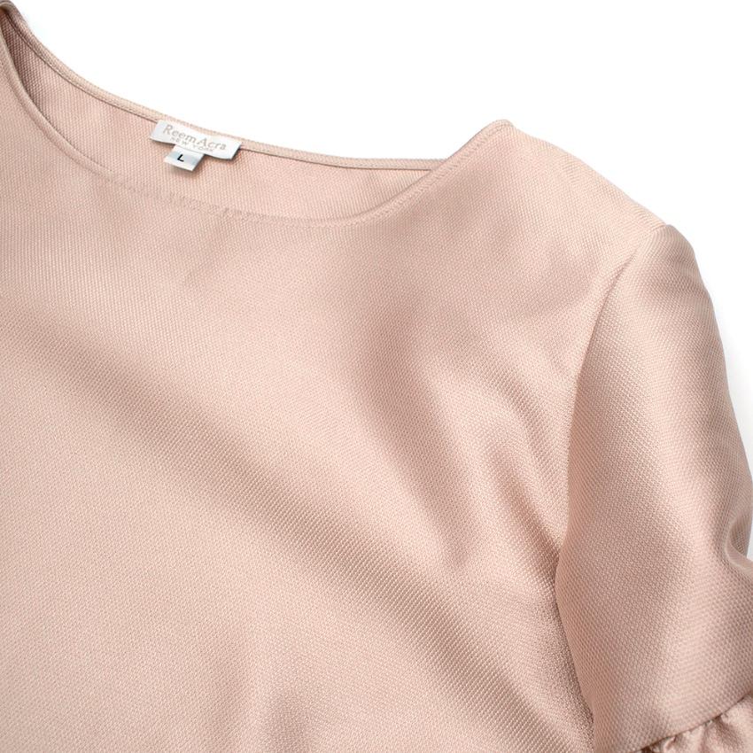 Reem Acra Beige Satin Pique Bell Sleeve Gown - Size L For Sale 1