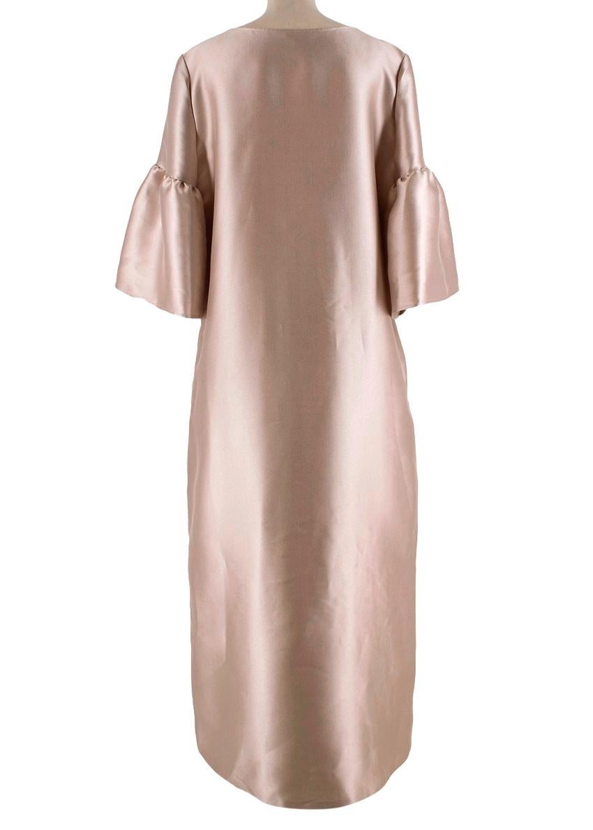 Reem Acra Beige Satin Pique Bell Sleeve Gown - Size L For Sale 2