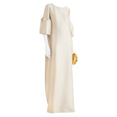 Reem Acra Beige Satin Pique Bell Sleeve Gown - Size L