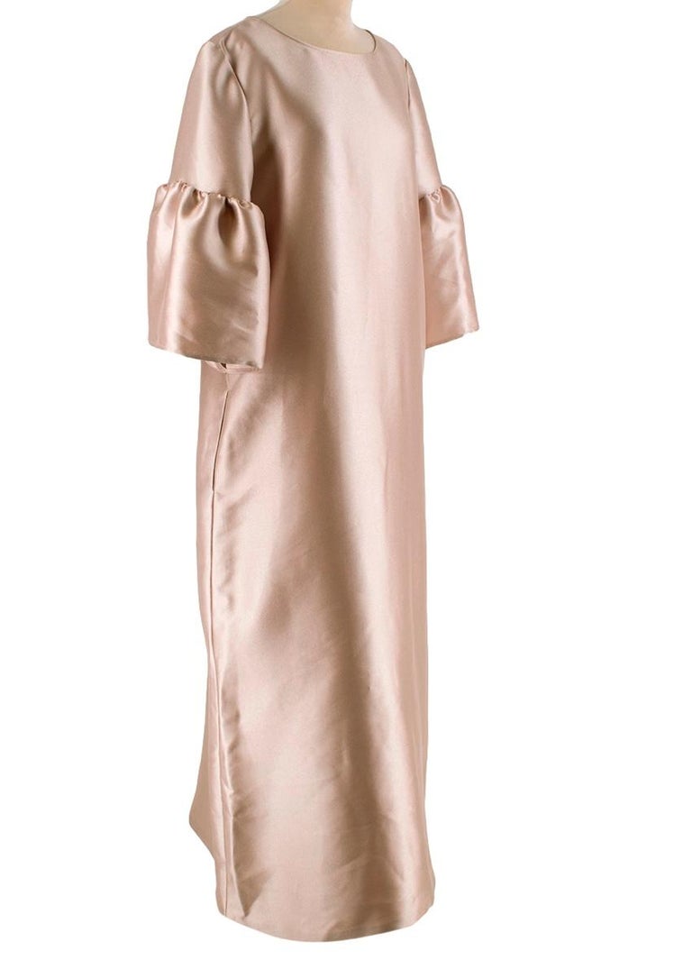 beige silk dress with sleeves Shona Joy - La Lune High Neck Balloon Sleeve Maxi Dress - Cream