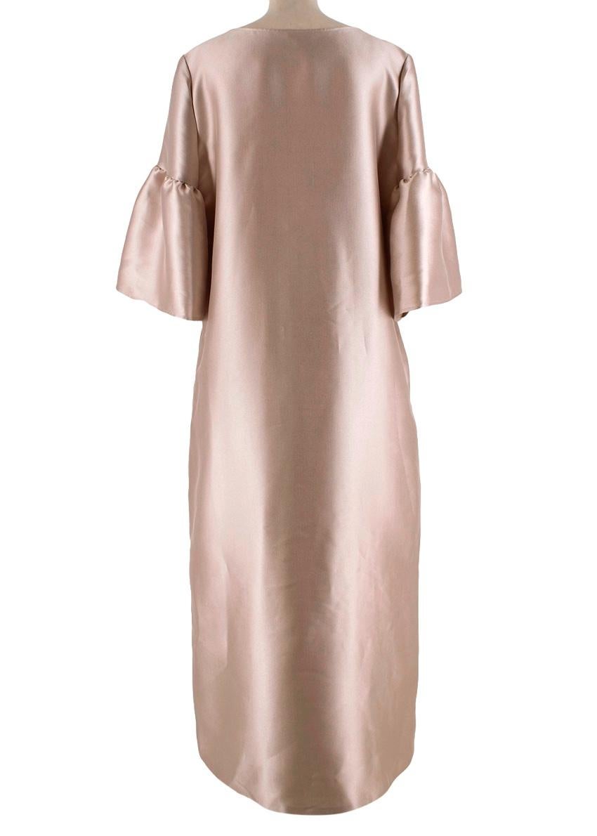 Reem Acra Beige Satin Pique Bell Sleeve Gown - Size L  2