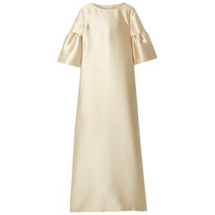 Reem Acra Beige Satin Pique Bell Sleeve Gown - Size L 