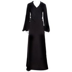 Reem Acra Black Silk Maxi Wrap Dress L