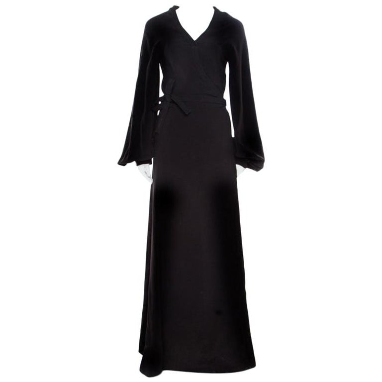 Reem Acra Black Silk Maxi Wrap Dress L For Sale at 1stdibs