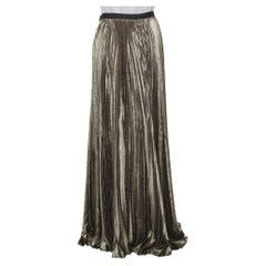 Reem Acra Gold Lurex Seide plissierter Maxirock M