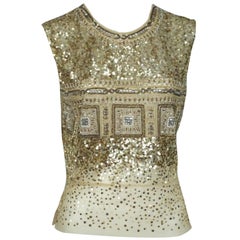 Reem Acra Gold Sequin and Beaded Sleeveless Top