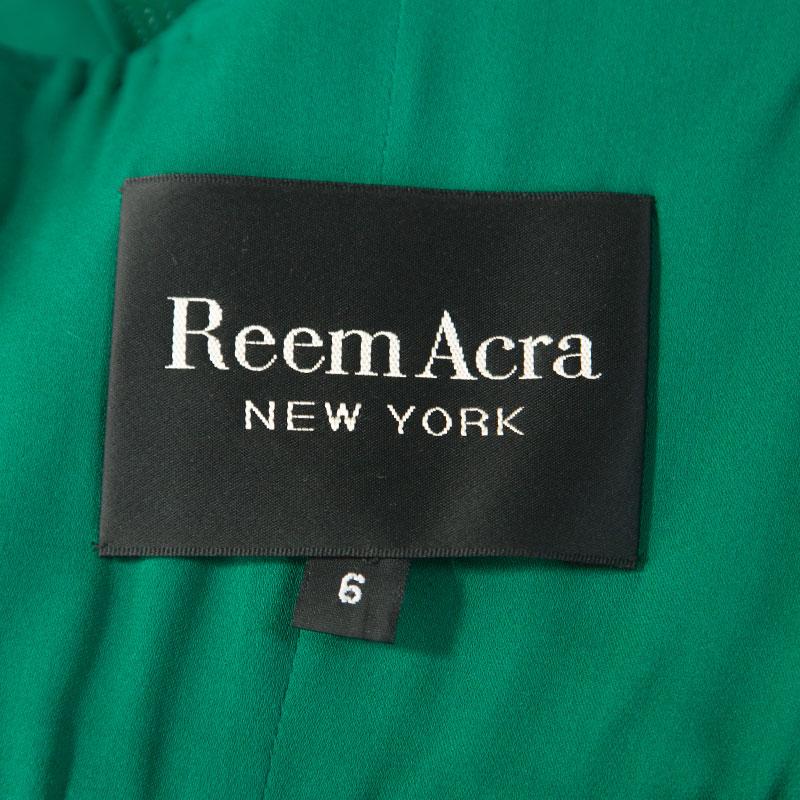 Black Reem Acra Green Chiffon Silk Layered Ruffle Strapless Gown M