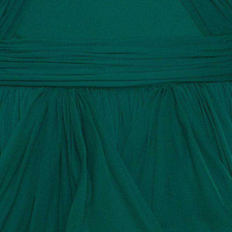 Black Reem Acra Green Chiffon Silk Layered Ruffle Strapless Gown M