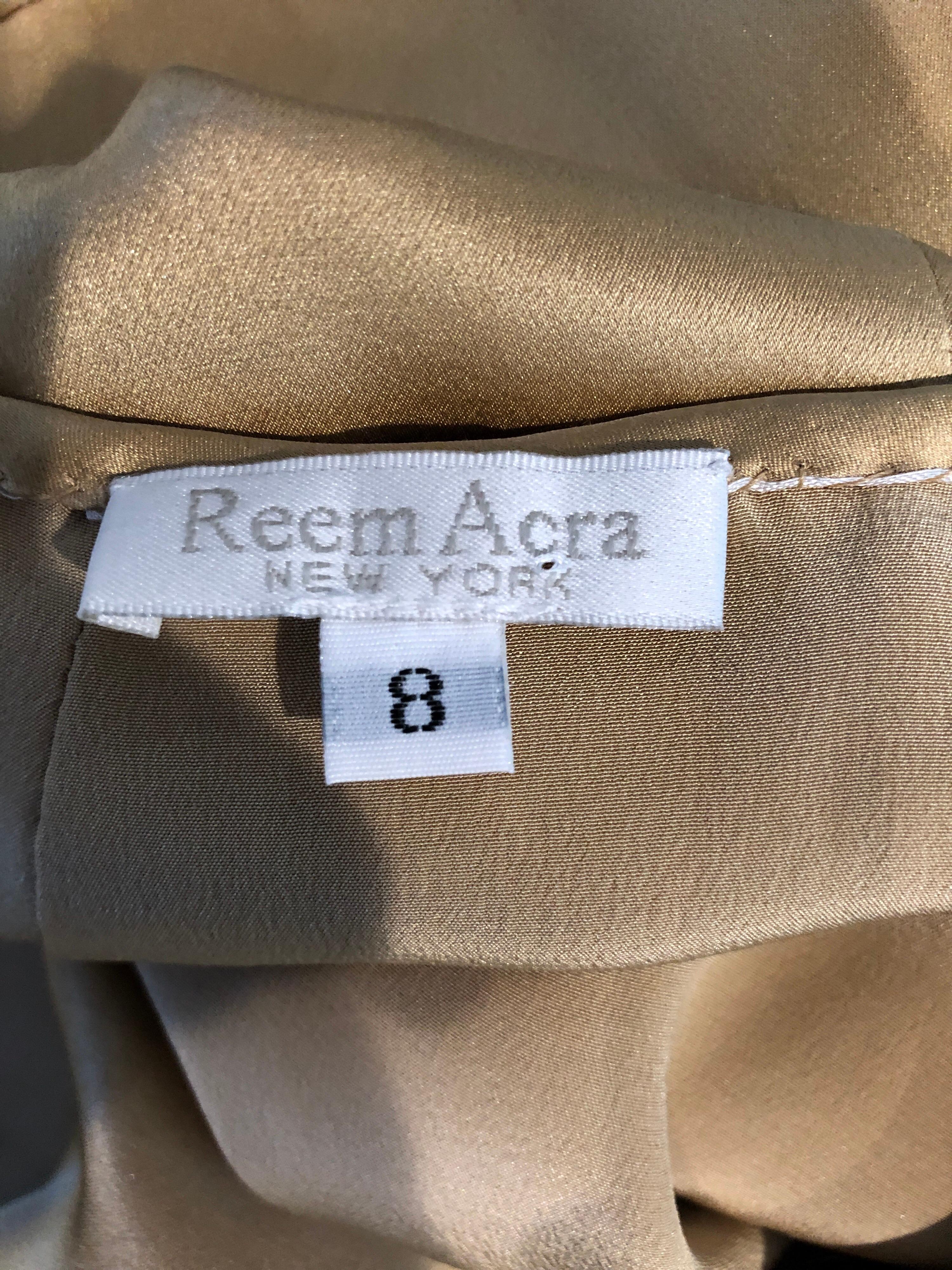 Reem Acra 2000s Liquid Gold Silk Size 6 / 8 Wide Leg Metallic Trousers Pants For Sale 6