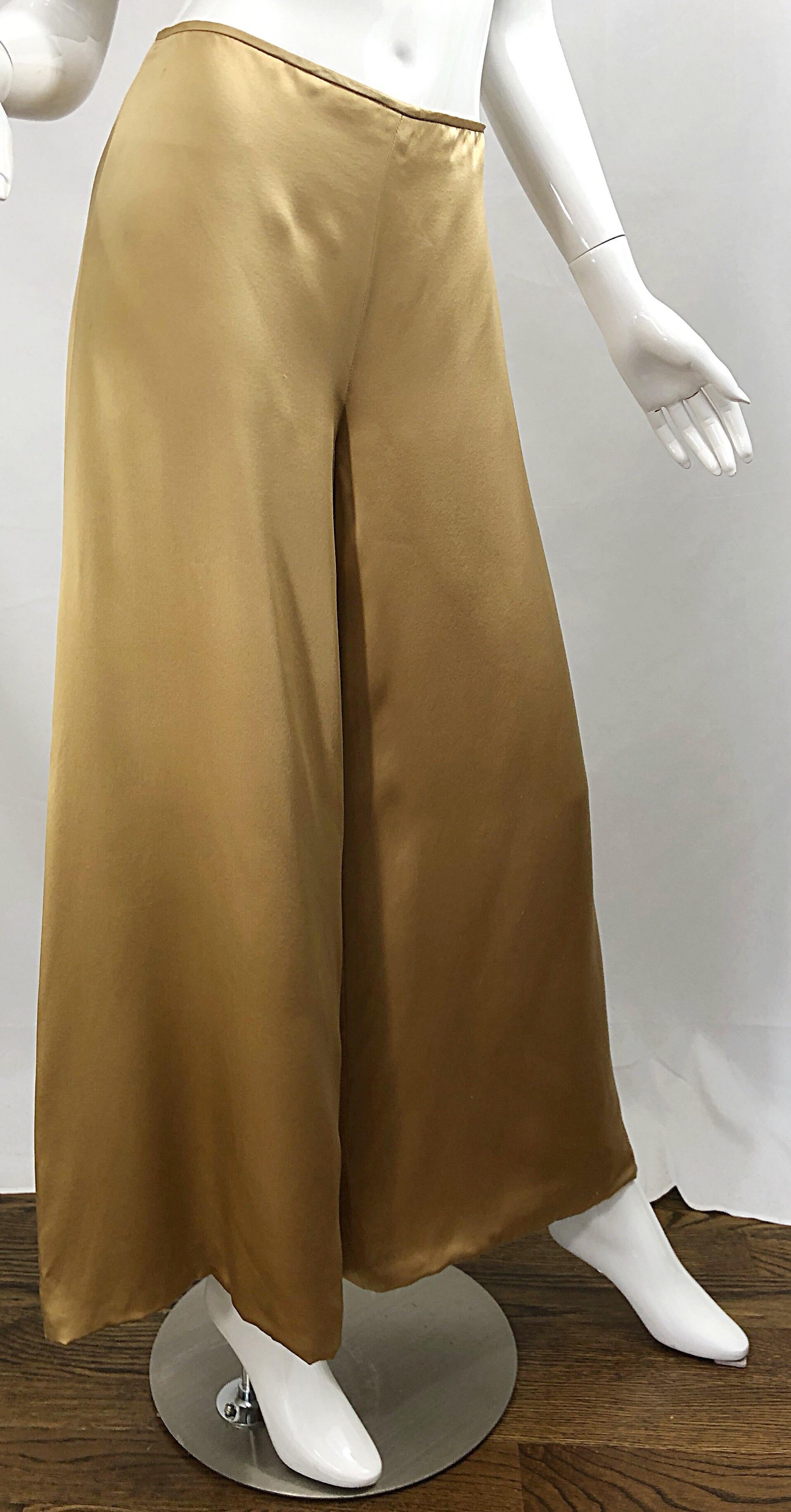 Reem Acra Hose mit weitem Bein in Metallic aus Seide in Flüssigkeit und Gold, Größe 6 / 8 Damen im Angebot