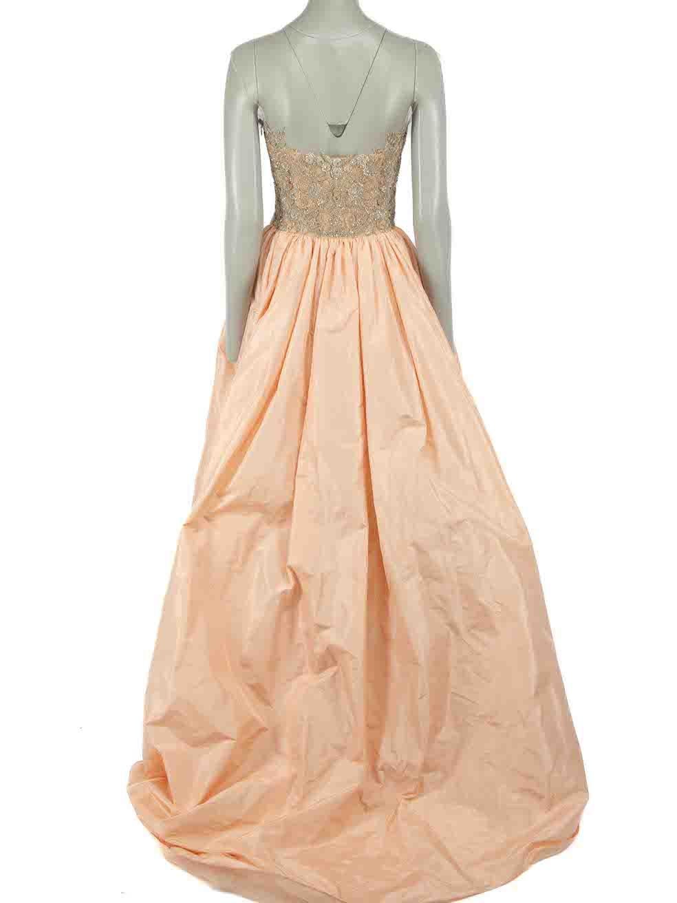 Reem Acra Pink Silk Embellished High-Low Gown Size M In Good Condition For Sale In London, GB