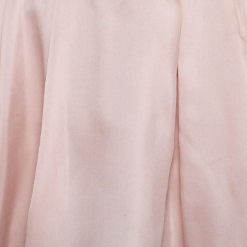 Beige Reem Acra Pink Silk Ruffled Asymmetric Hem Strapless Gown M For Sale
