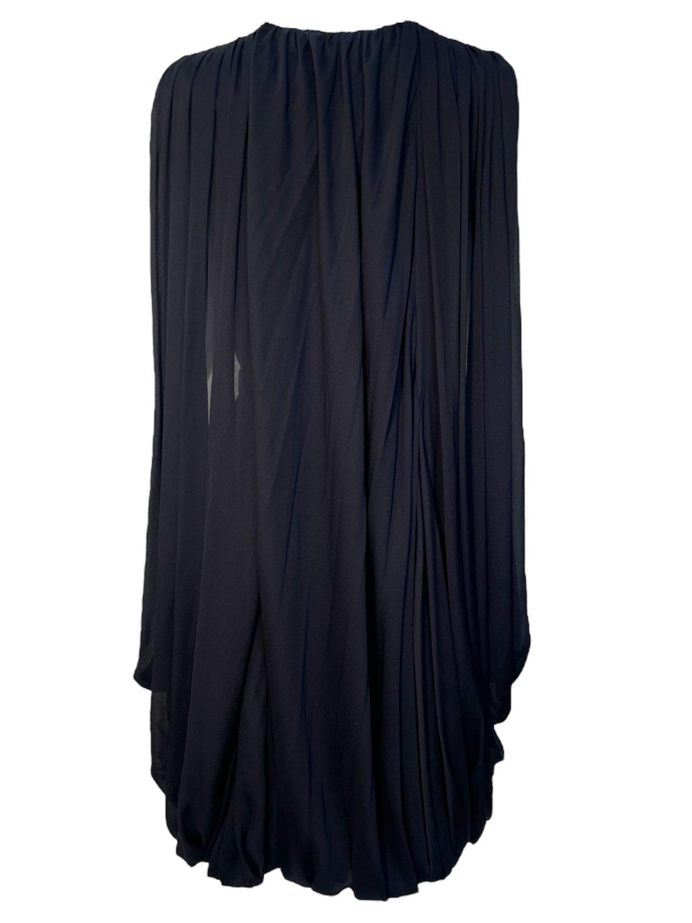 Reem Acra Pleated Black Dress with Flutter Back, 2000s In Excellent Condition For Sale In Los Angeles, CA