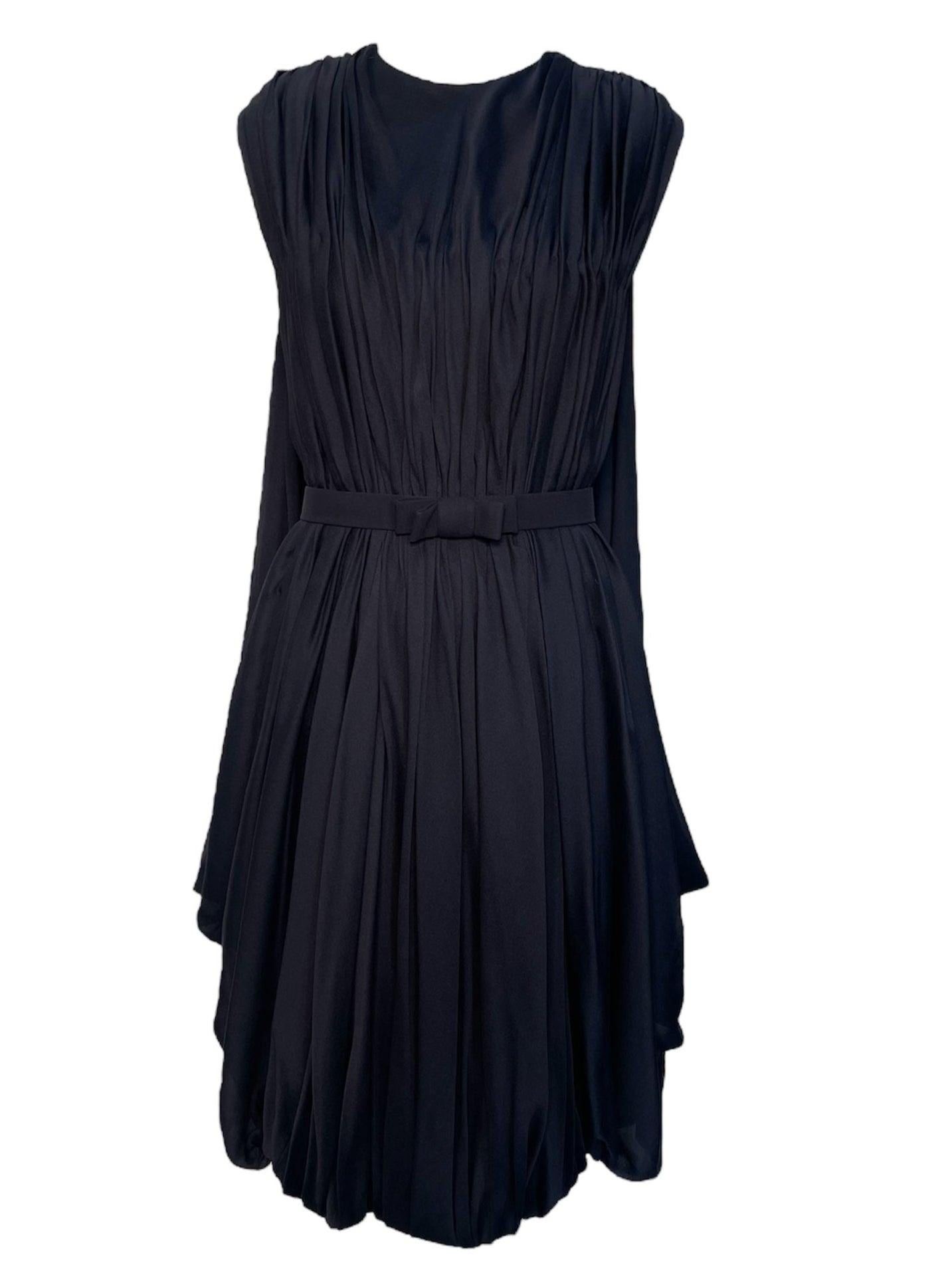 Reem Acra Pleated Black Dress with Flutter Back, 2000s For Sale