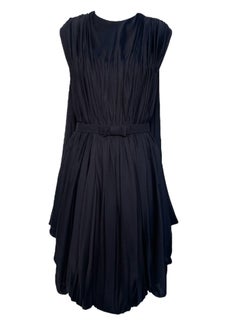 Reem Acra Pleated Black Dress with Flutter Back, 2000s