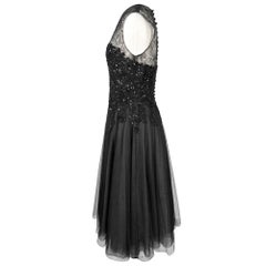 Reem Acra Pre‑Fall 2015 Lace Sequin Bodice Tulle Midi Dress Black Size 6