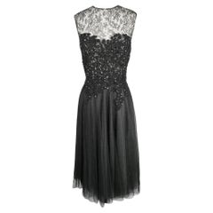 Reem Acra Pre-Fall 2015 Lace Sequin Bodice Tulle Midi Dress Black Size 6
