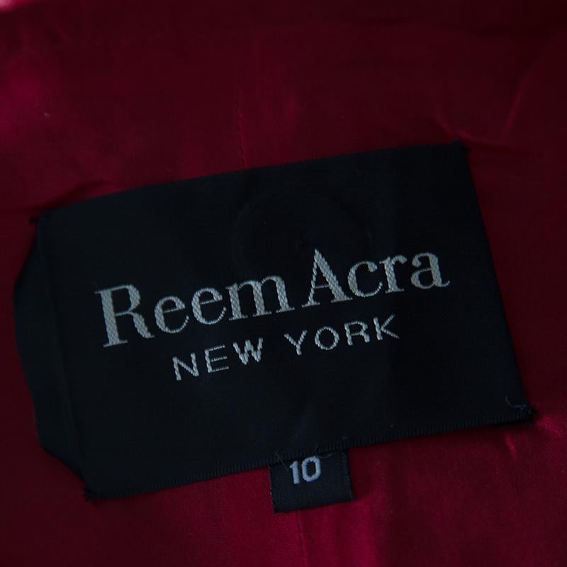 Women's Reem Acra Red Silk Floral Applique Bodice Detail Embellished Gown L
