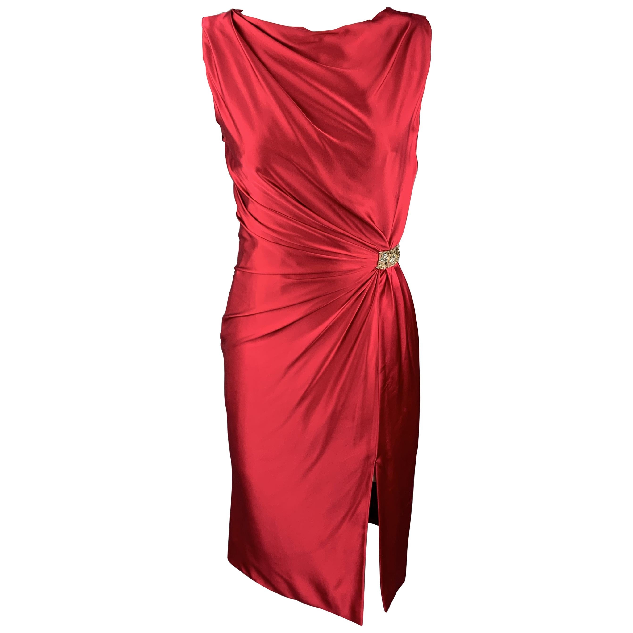 REEM ACRA Size 2 Raspberry Red Draped Silk Sleeveless Cocktail Dress For  Sale at 1stDibs
