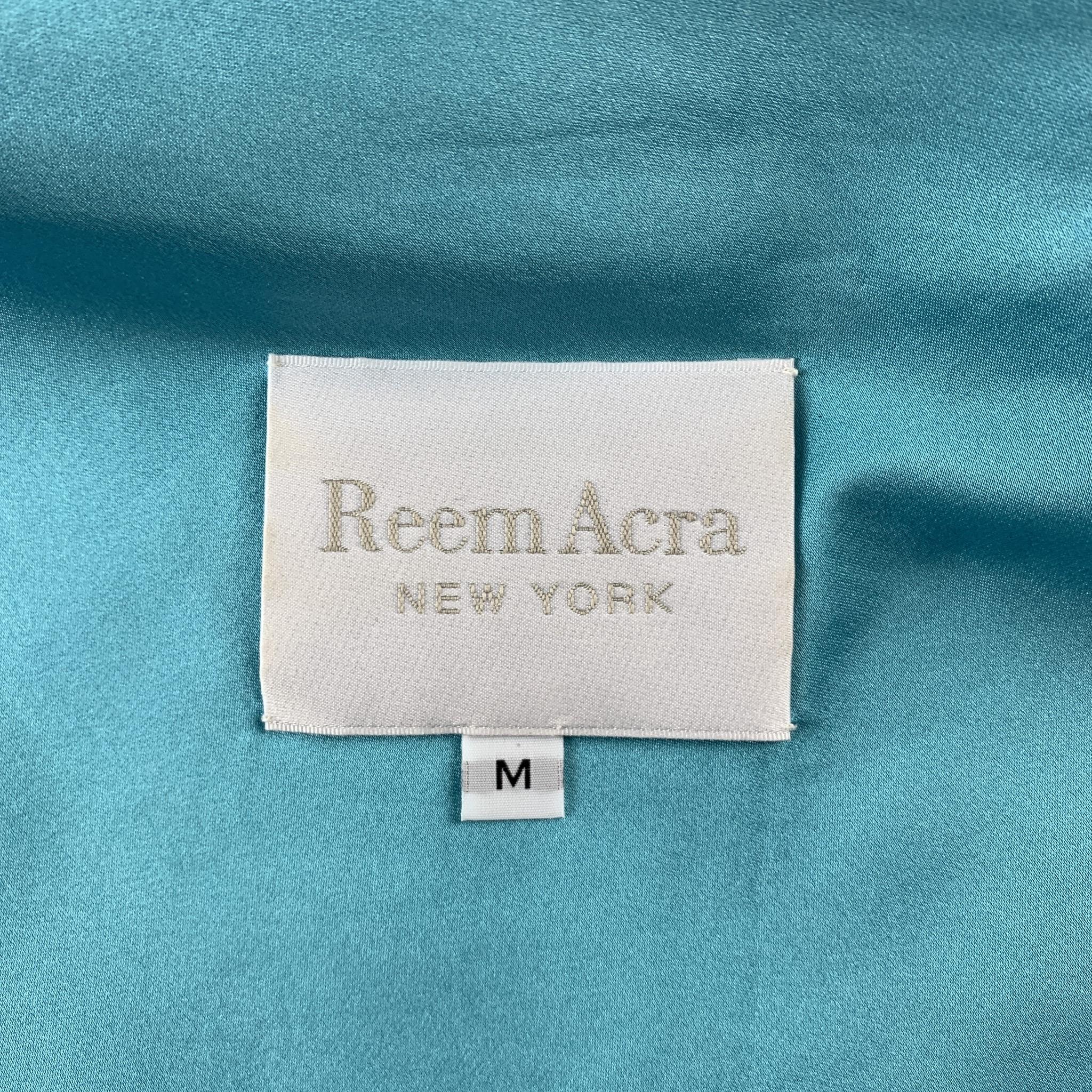 REEM ACRA Size M Blue Silk Strapless Beaded Gown & Bolero Shrug 1