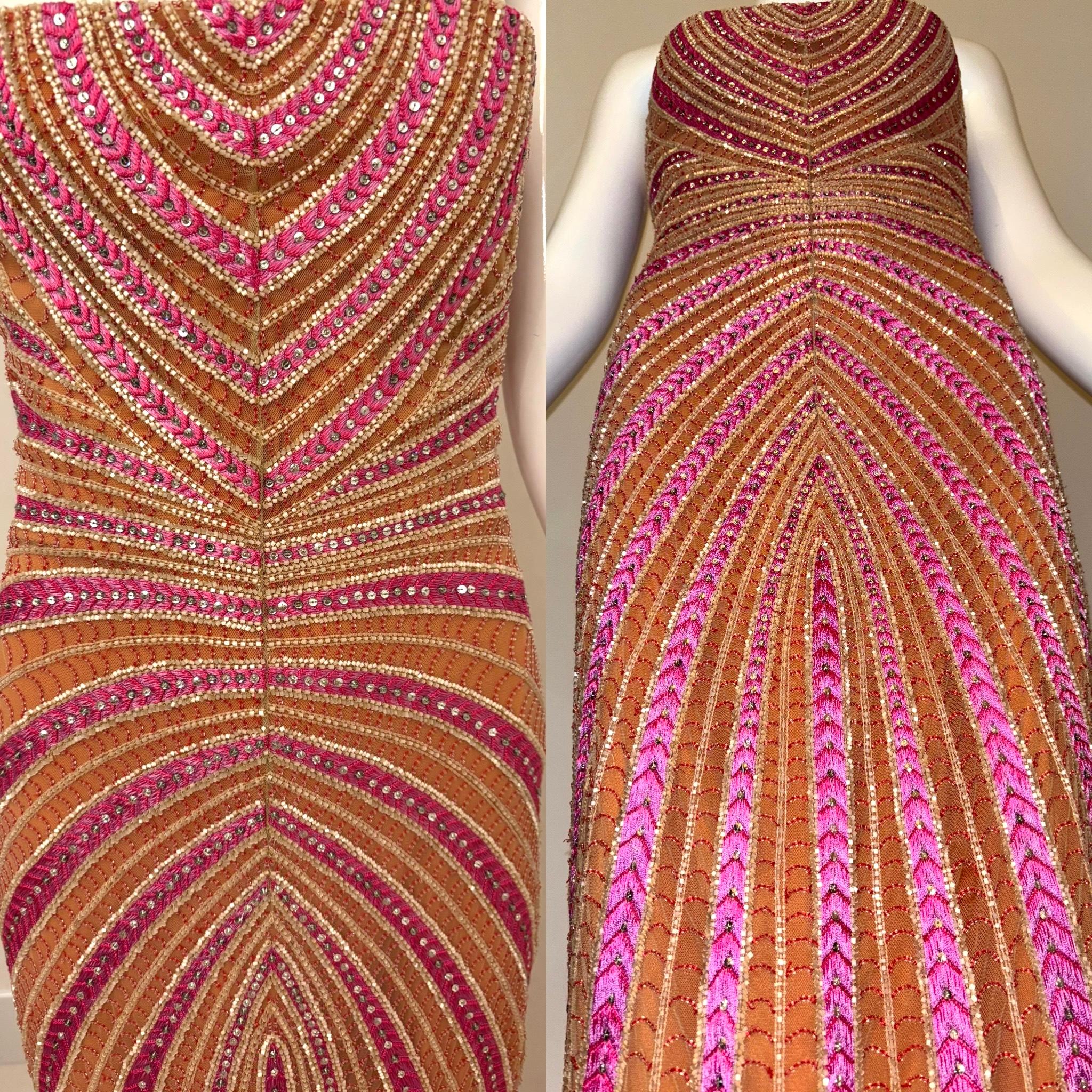 Brown REEM ACRA Vintage Beaded Evening Gown Maxi Dress