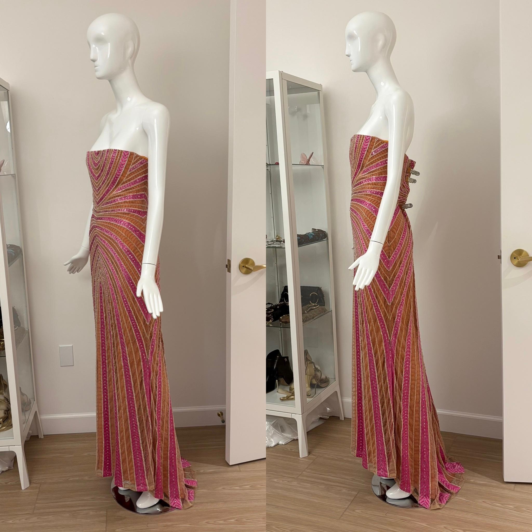 REEM ACRA Vintage Beaded Evening Gown Maxi Dress In Excellent Condition In Leonardo, NJ