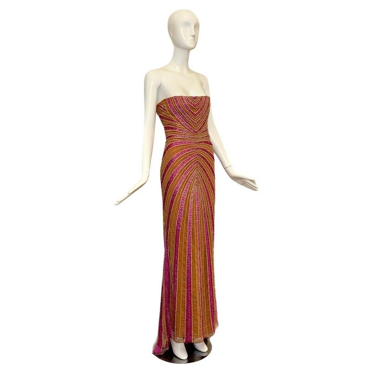 REEM ACRA Vintage Beaded Evening Gown Maxi Dress at 1stDibs