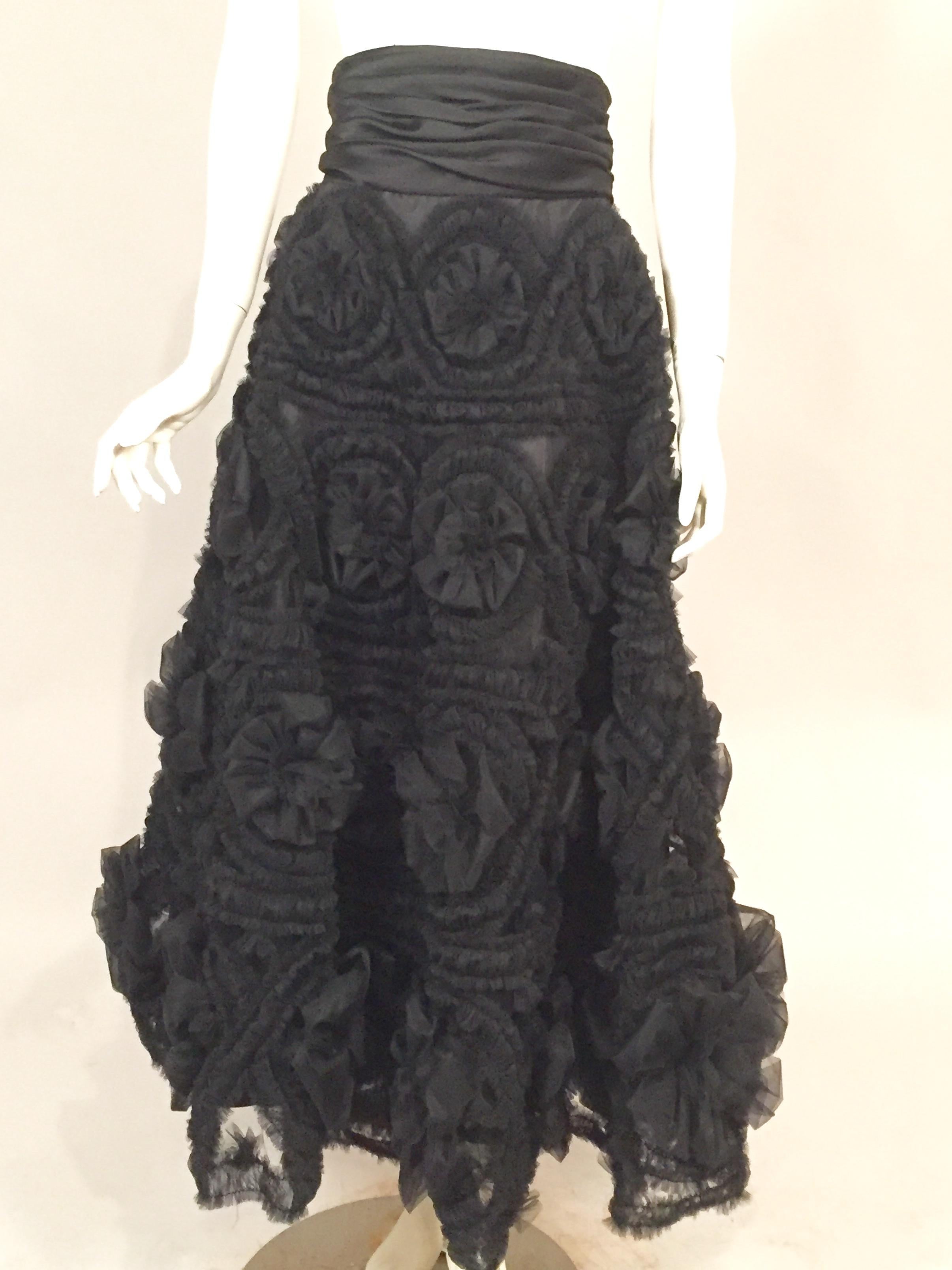Women's Reem Acra Three Dimensional Flower Covered Black Tulle Evening Skirt