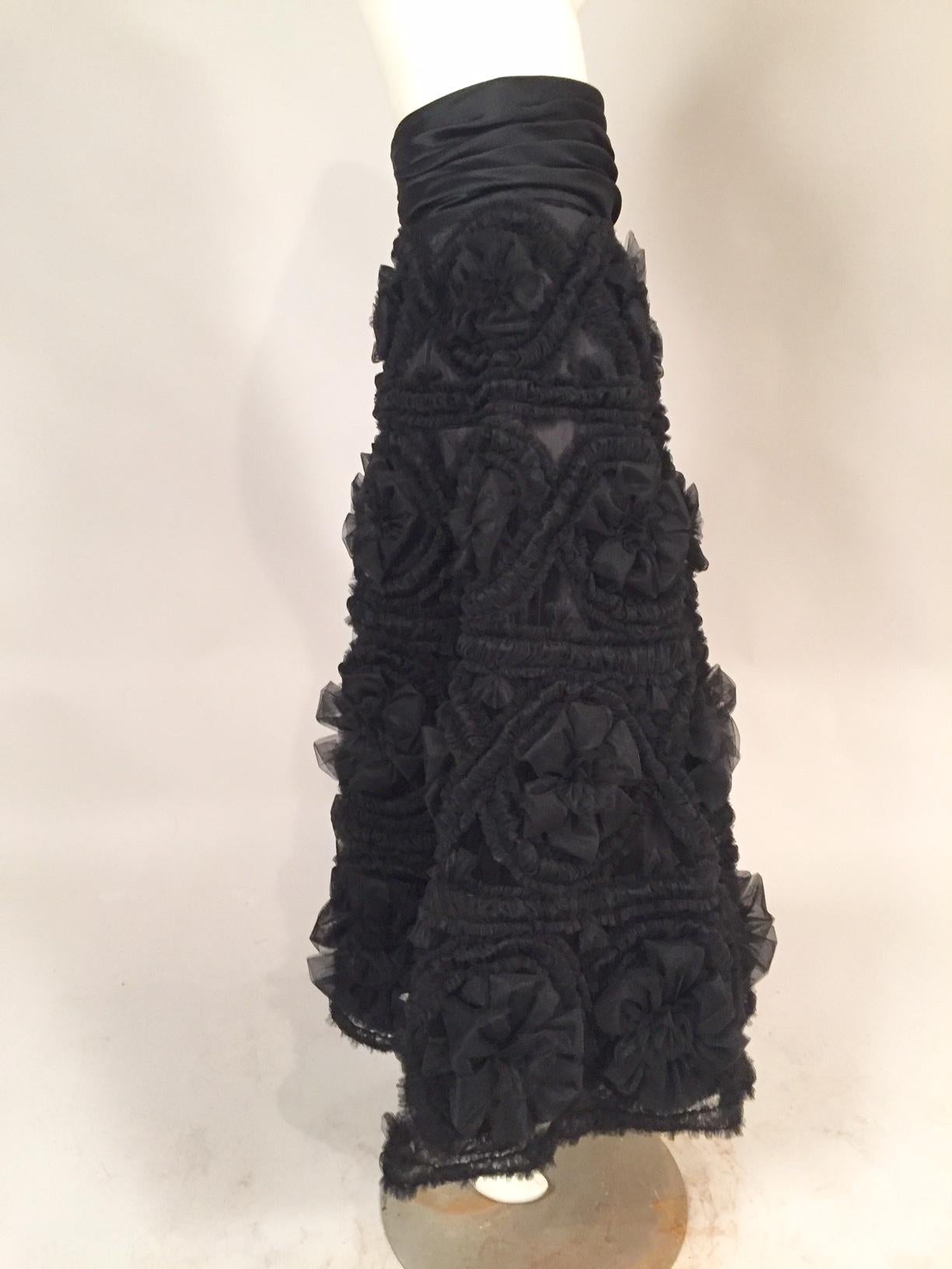 Reem Acra Three Dimensional Flower Covered Black Tulle Evening Skirt 1