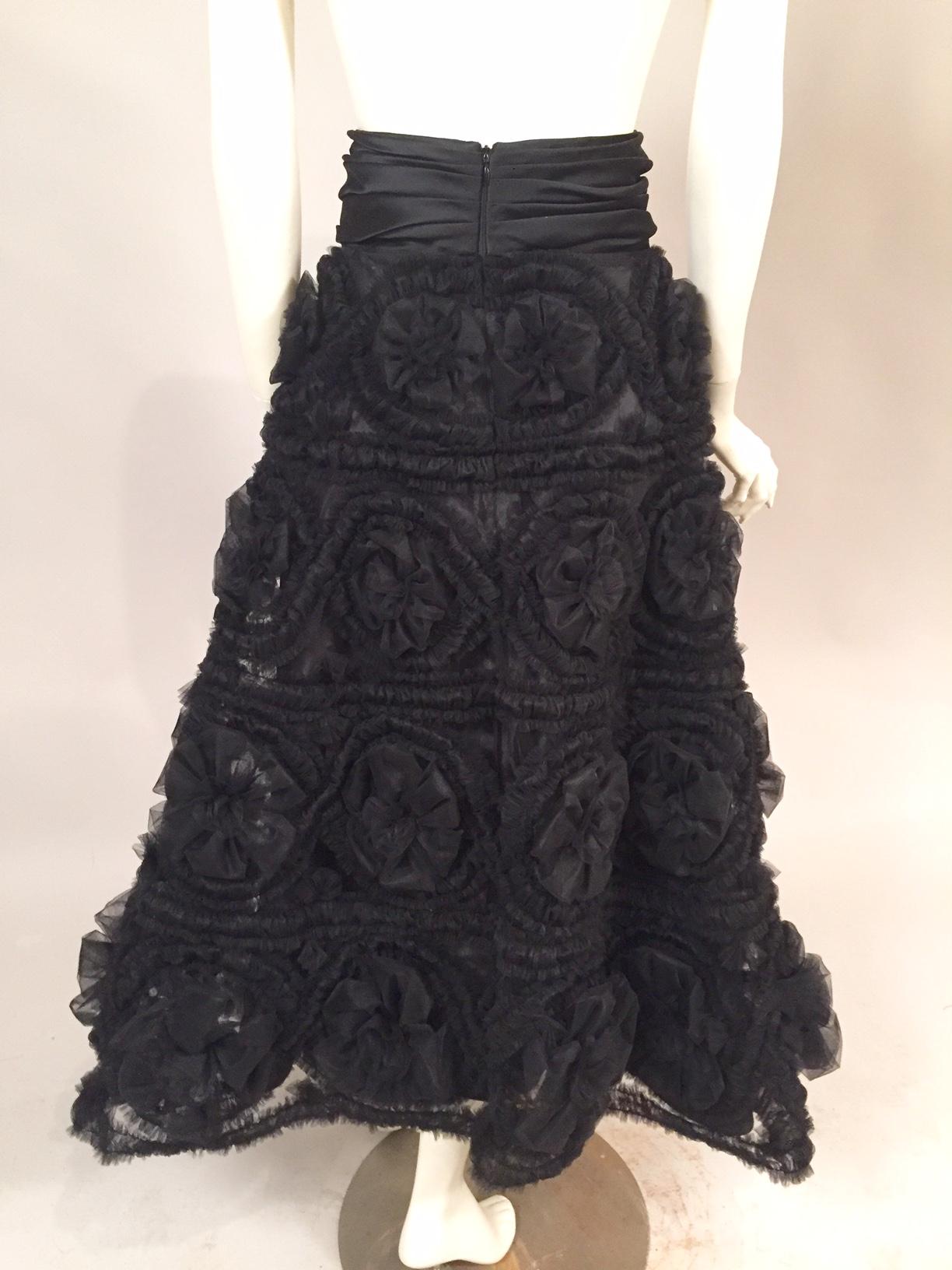 Reem Acra Three Dimensional Flower Covered Black Tulle Evening Skirt 2