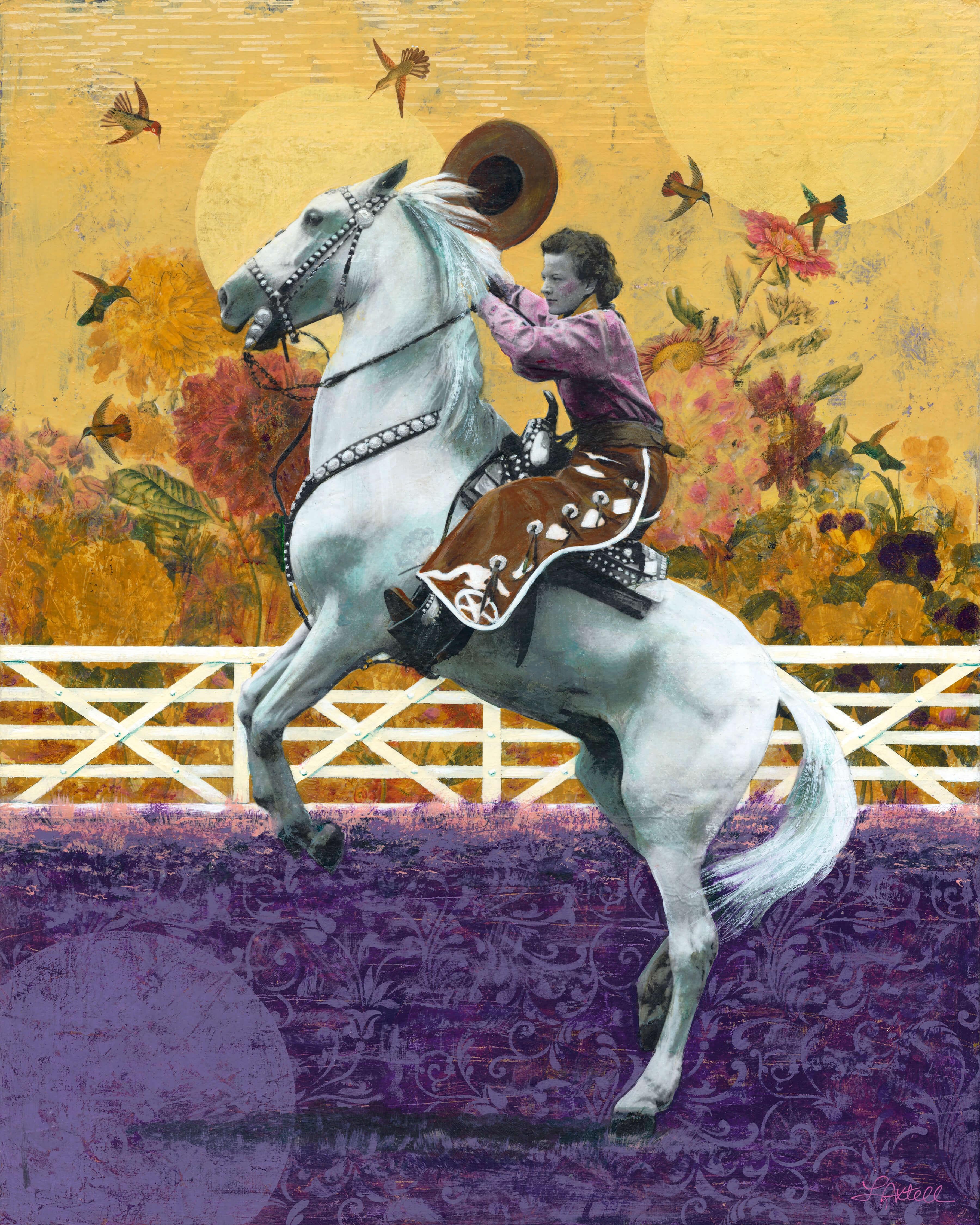 Laureen “Reen” Axtell is an acrylic and mixed media artist whose work is inspired
by the landscapes, history, and spirit of the American West. Raised in the
Denver/Boulder area and surrounded by the Rocky Mountains, Reen developed an
early