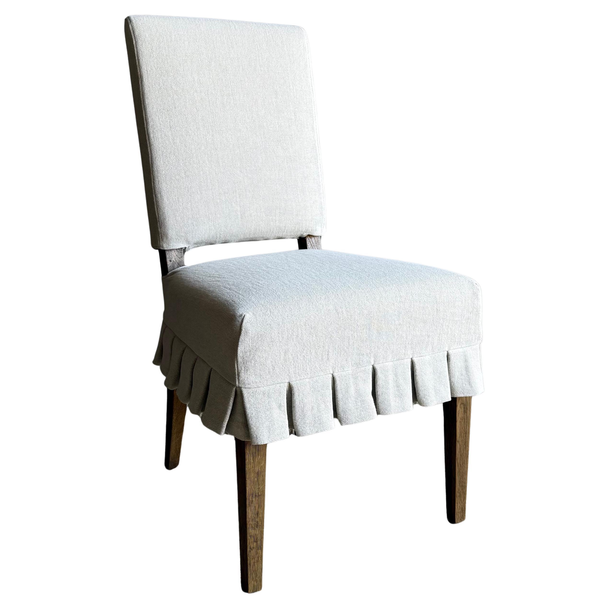 Reese White Oak Dining Chair with Belgian Linen Slip Cover
