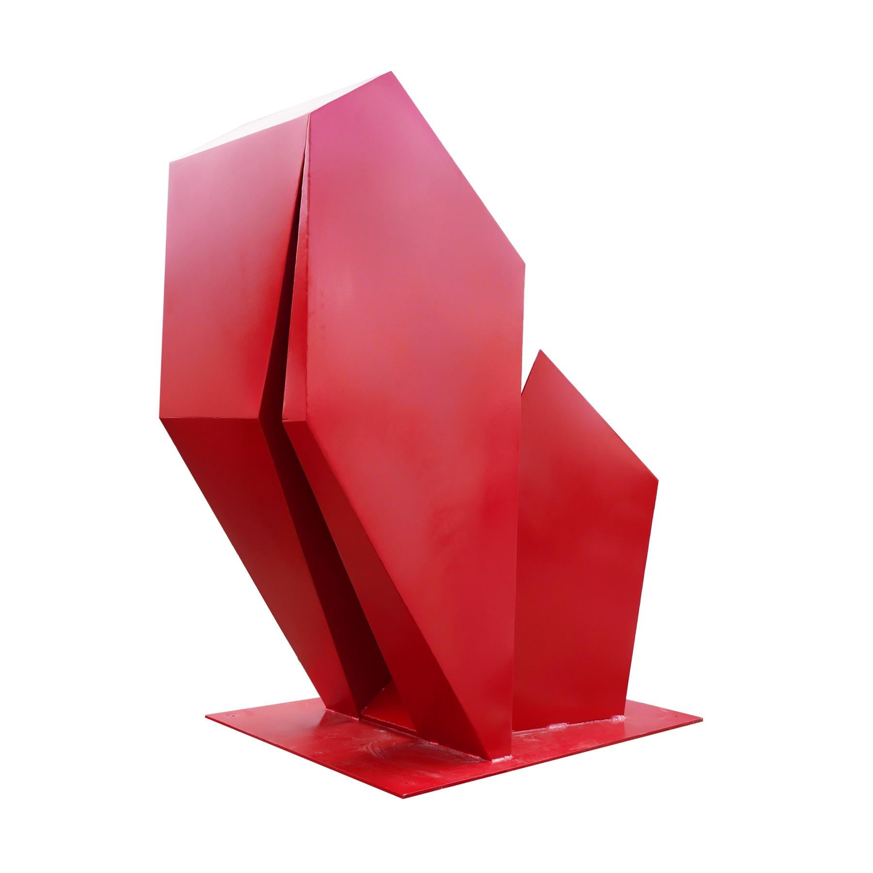 Grande sculpture d'extérieur géométrique rouge contemporaine  - Rouge Abstract Sculpture par Reeves Art and Design