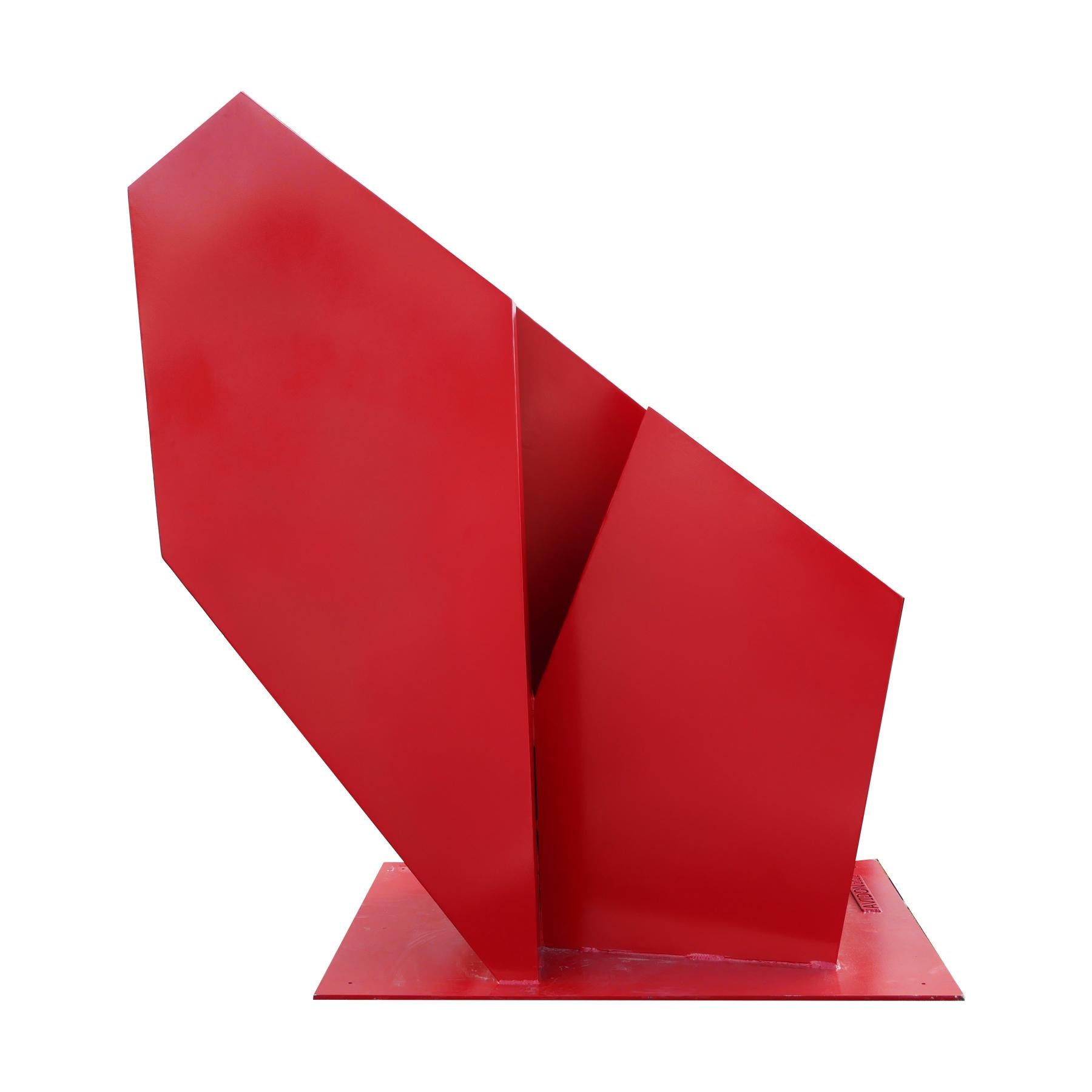 Große zeitgenössische geometrische rote Skulptur für den Außenbereich im Angebot 2
