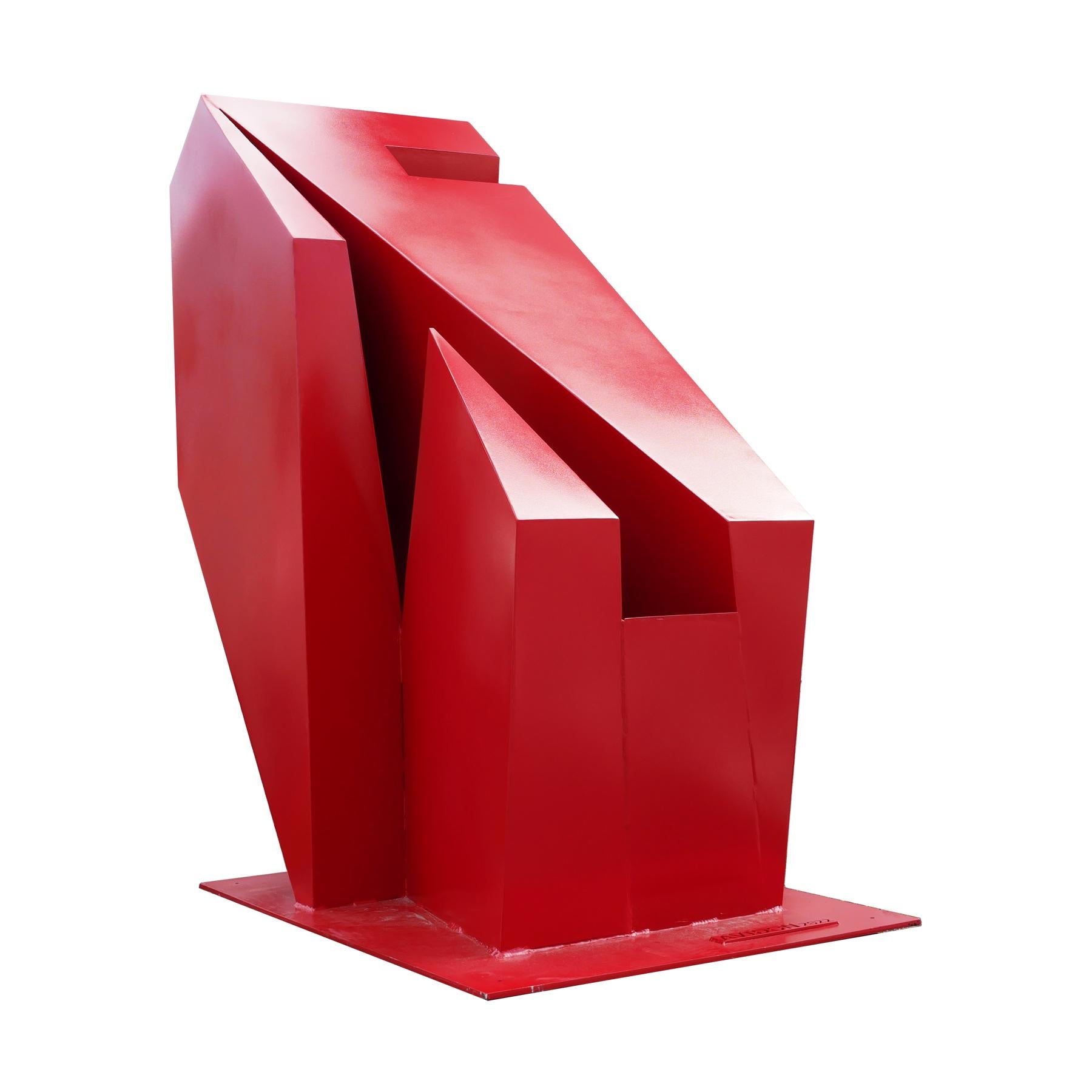 Abstract Sculpture Reeves Art and Design - Grande sculpture d'extérieur géométrique rouge contemporaine 